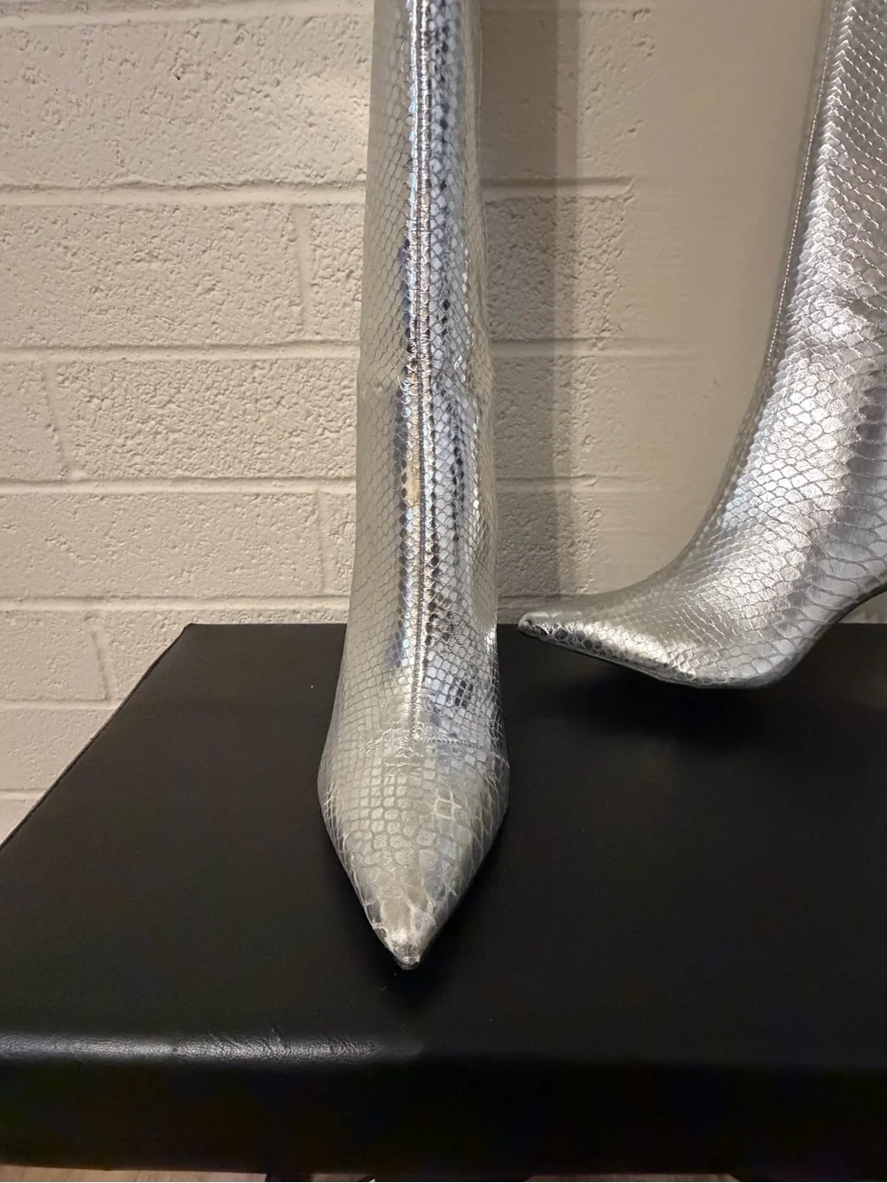 INC International Concepts Silver Snakeskin Over-the-Knee Stiletto Boots in